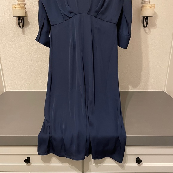Express Blue 3/4 Sleeve Button Down Collared Midi Dress - Picture 2 of 10